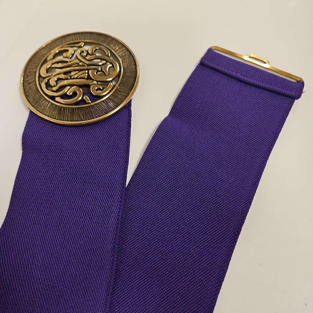 Vintage Purple Regal Elastic Belt Brushed Gold Hardware Waist 32"-36"